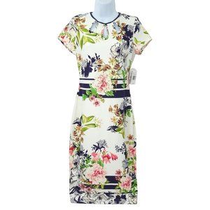 Gabby Skye Floral Sheath Dress Womens Size 6 Cutout Neck Keyhole Short Sleeve